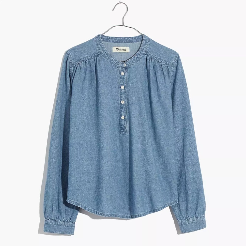 Madewell Denim Shirred Popover Top in Emile Wash